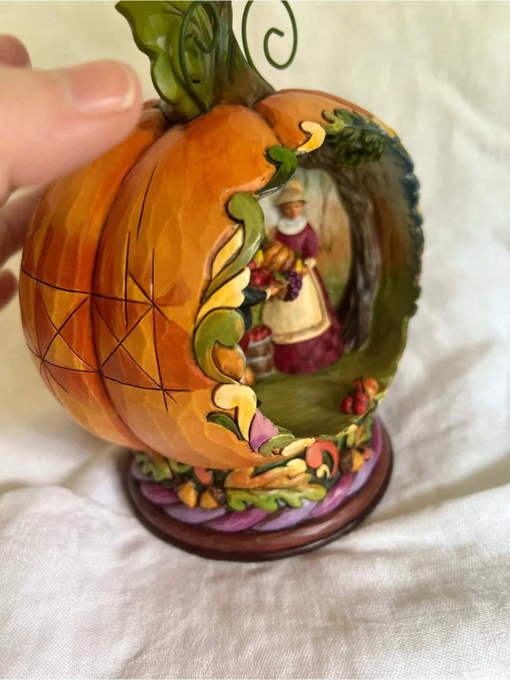Jim Shore Pumpkin Diorama Figurine in Orange and Green